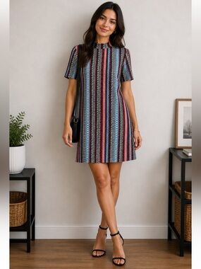 BCBGeneration Boho Stripe Dress M Short Sleeve Retro Pattern